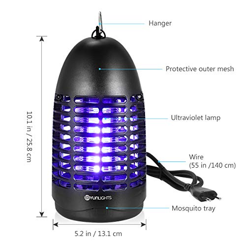 YUNLIGHTS 7W Lampara Mosquitos Antimosquitos Electrico Mata Mosquitos Electrico Repelente Mosquitos Lampara Antimosquitos con luz UV para Interiores al aire libre - Independiente o colgante de pared