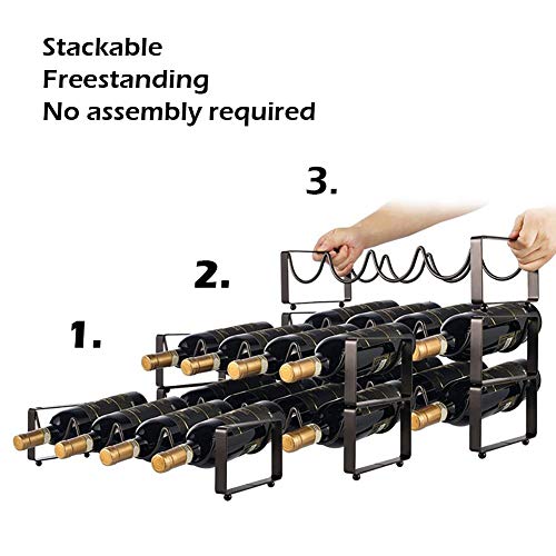YunNasi Botellero Metálico Apilable de Mesa para 4 Botellas Estante Soporte para Botellas de Vino No Requiere Ensamblaje (juego de 2, marrón)