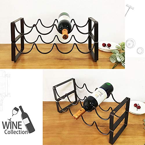 YunNasi Botellero Metálico Apilable de Mesa para 4 Botellas Estante Soporte para Botellas de Vino No Requiere Ensamblaje (juego de 2, marrón)