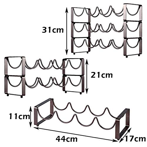 YunNasi Botellero Metálico Apilable de Mesa para 4 Botellas Estante Soporte para Botellas de Vino No Requiere Ensamblaje (juego de 2, marrón)