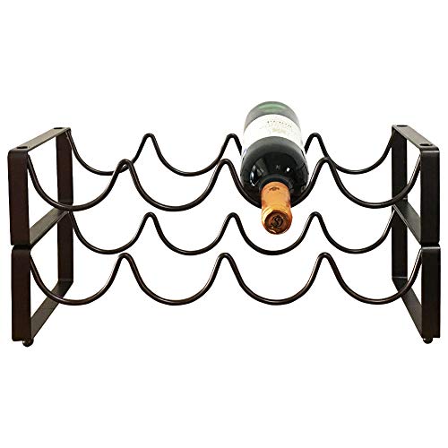 YunNasi Botellero Metálico Apilable de Mesa para 4 Botellas Estante Soporte para Botellas de Vino No Requiere Ensamblaje (juego de 2, marrón)