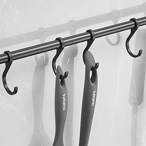 YunNasi Colgador de Utensilios de Cocina Aluminio Barra para Cocina con 8 Ganchos y 2 Tornillos para Baño Bar Dormitorio Armario