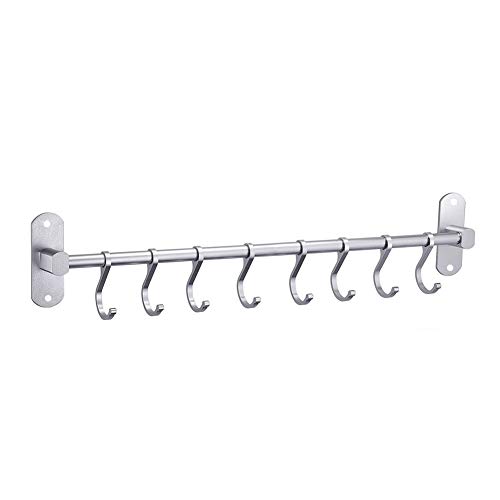 YunNasi Colgador de Utensilios de Cocina Aluminio Barra para Cocina con 8 Ganchos y 2 Tornillos para Baño Bar Dormitorio Armario