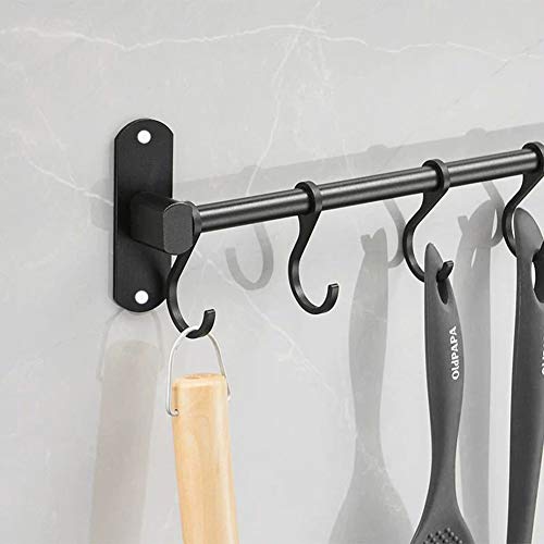 YunNasi Colgador de Utensilios de Cocina Aluminio Barra para Cocina con 8 Ganchos y 2 Tornillos para Baño Bar Dormitorio Armario