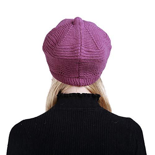 Yuson Girl Sombrero del cráneo de la Gorrita Tejida de Slouchy Cable Knit Beanie del Invierno de Las Mujeres con el Visera (Púrpura)