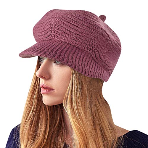 Yuson Girl Sombrero del cráneo de la Gorrita Tejida de Slouchy Cable Knit Beanie del Invierno de Las Mujeres con el Visera (Púrpura)