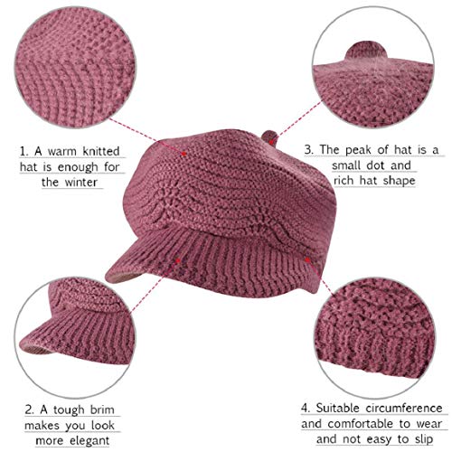 Yuson Girl Sombrero del cráneo de la Gorrita Tejida de Slouchy Cable Knit Beanie del Invierno de Las Mujeres con el Visera (Púrpura)