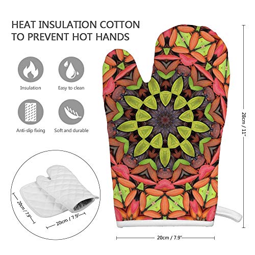 Yutess Mandala caleidoscopio semillas vainas textura naranja manoplas de horno guantes profesionales resistentes al calor guantes de cocina antideslizantes para hornear barbacoa