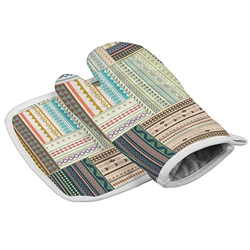 Yutess - Manoplas de cocina con diseño de patchwork, estilo vintage, étnico, tribal, resistentes al calor, guantes de cocina, antideslizantes, para hornear barbacoas