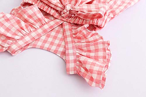 YWLINK AlgodóN Mezclado Bebe NiñA Verano Vestido Manga Corta PequeñO Vuelo Manga Plaid Impreso Arco Volver Halter Vestido Princesa Bebe Bautizo Fiesta Vestidos Casual Dulce Y De Moda 18 Meses-6 AñOs