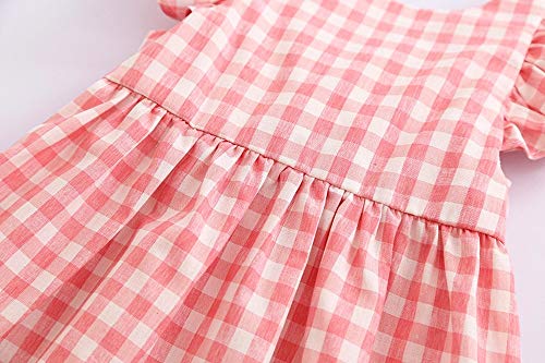 YWLINK AlgodóN Mezclado Bebe NiñA Verano Vestido Manga Corta PequeñO Vuelo Manga Plaid Impreso Arco Volver Halter Vestido Princesa Bebe Bautizo Fiesta Vestidos Casual Dulce Y De Moda 18 Meses-6 AñOs