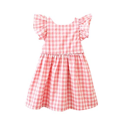 YWLINK AlgodóN Mezclado Bebe NiñA Verano Vestido Manga Corta PequeñO Vuelo Manga Plaid Impreso Arco Volver Halter Vestido Princesa Bebe Bautizo Fiesta Vestidos Casual Dulce Y De Moda 18 Meses-6 AñOs