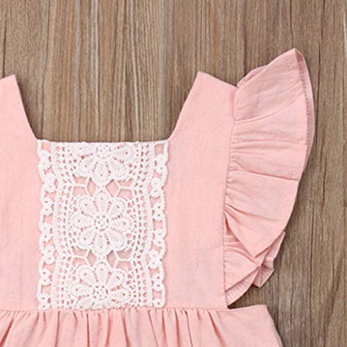 YWLINK Bebe NiñA Verano Sin Mangas Volante Encaje Espalda Abierta Vestido Mezcla De Algodon Moda Casual CóModo Mono Hermanas Ropa Lindo Vestido De Fiesta De Playa Viajes(Rosado,12-18 meses/90)