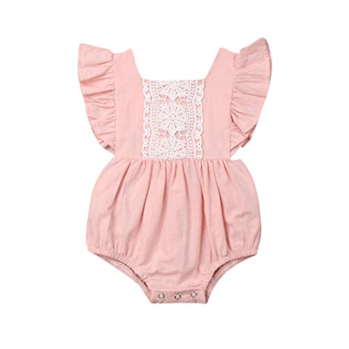 YWLINK Bebe NiñA Verano Sin Mangas Volante Encaje Espalda Abierta Vestido Mezcla De Algodon Moda Casual CóModo Mono Hermanas Ropa Lindo Vestido De Fiesta De Playa Viajes(Rosado,12-18 meses/90)