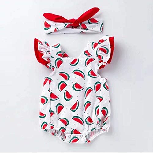 YWLINK CóModo 2019 Verano Al Aire Libre 6 Meses A 3 AñOs Ropa De Bebe Rojo Mono+Banda De Pelo Estampado De Sandia Mezcla De Algodon Dulce Y Encantadora Bautismo De NiñOs