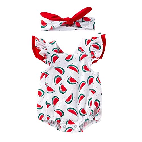 YWLINK CóModo 2019 Verano Al Aire Libre 6 Meses A 3 AñOs Ropa De Bebe Rojo Mono+Banda De Pelo Estampado De Sandia Mezcla De Algodon Dulce Y Encantadora Bautismo De NiñOs