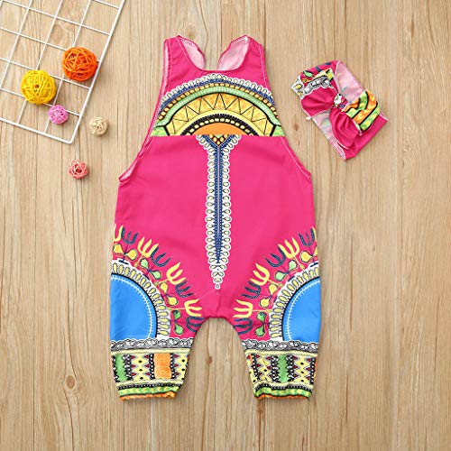 YWLINK Conjuntos NiñA,Verano Estilo Nacional Ropa Infantil del Mono del Mameluco del Estampado Africano Sin Mangas+Banda De Pelo Conjunto De 2 Piezas La Moda Vestido De Fiesta(Rojo,3-4 años/100)