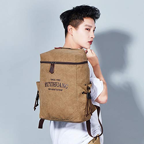 YWLINK Hombres Bolsa De Viaje Mochila De Lona De Estudiante Neutral De Moda Bolso De Viaje De La Escuela Color SóLido Casual Cremallera Gran Capacidad Simple Fiesta Deportiva Al Aire Libre(Caqui)