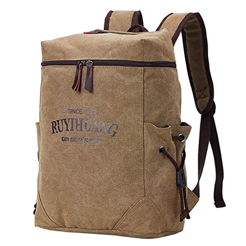YWLINK Hombres Bolsa De Viaje Mochila De Lona De Estudiante Neutral De Moda Bolso De Viaje De La Escuela Color SóLido Casual Cremallera Gran Capacidad Simple Fiesta Deportiva Al Aire Libre(Caqui)