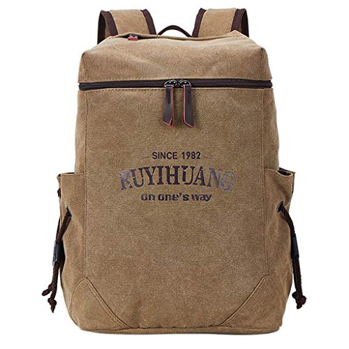 YWLINK Hombres Bolsa De Viaje Mochila De Lona De Estudiante Neutral De Moda Bolso De Viaje De La Escuela Color SóLido Casual Cremallera Gran Capacidad Simple Fiesta Deportiva Al Aire Libre(Caqui)