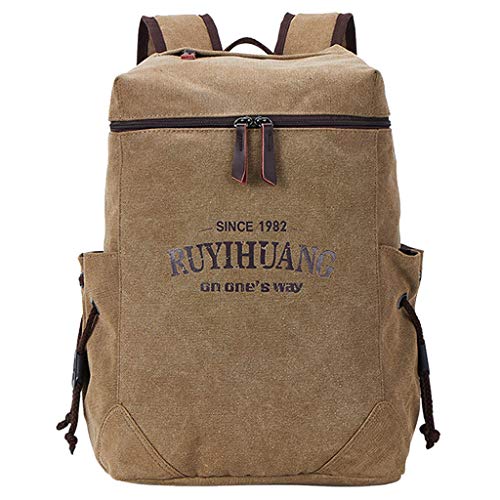 YWLINK Hombres Bolsa De Viaje Mochila De Lona De Estudiante Neutral De Moda Bolso De Viaje De La Escuela Color SóLido Casual Cremallera Gran Capacidad Simple Fiesta Deportiva Al Aire Libre(Caqui)