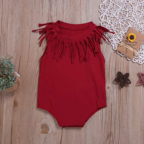 YWLINK Verano Mezcla De AlgodóN Bebé ReciéN Nacido Bebé Mameluco Sin Mangas Color SóLido Borlas Traje Romper Fiesta Junto Al Mar Elegante Y Dulce Rojo, Amarillo,Verde,Gris,Negro6 Meses - 4 AñOs