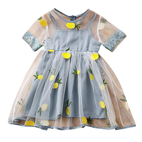 YWLINK Vestido NiñA,Verano Manga Corta Vestido del Desfile del Partido del Tul del Bordado De La PiñA del LimóN Lindo Moda Fiesta En La Playa Viajes Aire Libre Fotografia(Azul Claro,3-4 años/110)