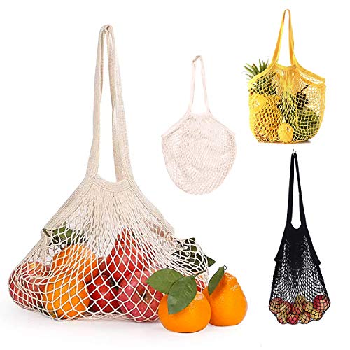 YWQ 3 Bolsas de Compras de Malla de Algodón,Bolsa de la Compra de Red,Algodón Orgánico de La Bolsa de Malla, Bolsas de la Compra Orgánicas, Plegable Bolsas de Almacenamiento de Frutas y Verduras