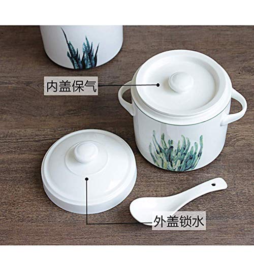 YWYW Barm Olla vaporera de cerámica con Tapa Doble, guiso de Sopa al Vapor Olla de Barro esmaltada Olla de Barro Tonic C 30oz (850ml)