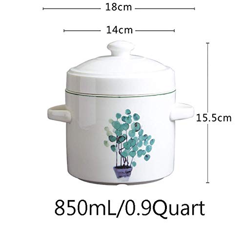 YWYW Barm Olla vaporera de cerámica con Tapa Doble, guiso de Sopa al Vapor Olla de Barro esmaltada Olla de Barro Tonic C 30oz (850ml)
