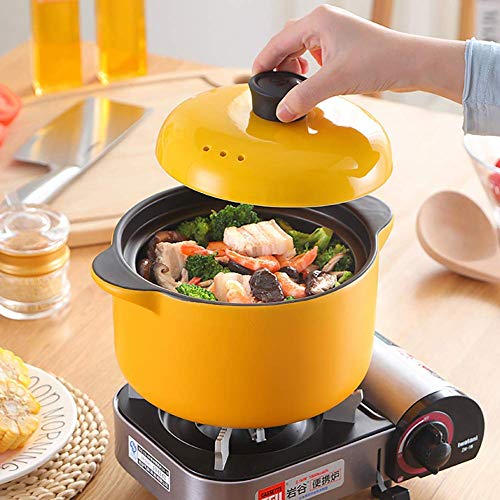 YWYW Olla De Barro Redonda Cazuela, Vajilla De Cerámica Saludable, Olla De Gres con Tapa, Cazuela para Estofar Bibimbap De Cocción Lenta Amarillo 2.5L