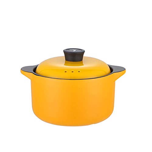 YWYW Olla De Barro Redonda Cazuela, Vajilla De Cerámica Saludable, Olla De Gres con Tapa, Cazuela para Estofar Bibimbap De Cocción Lenta Amarillo 2.5L
