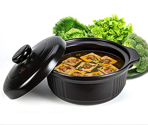 YWYW Olla para cazuela de gres Resistente a Altas temperaturas, cazuela para Horno con Tapa Sartén Olla para Sopa Olla para Sopa de cocción Lenta - Amazing Cookware, Negro-2L