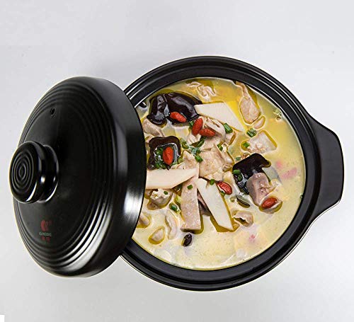 YWYW Olla para cazuela de gres Resistente a Altas temperaturas, cazuela para Horno con Tapa Sartén Olla para Sopa Olla para Sopa de cocción Lenta - Amazing Cookware, Negro-2L