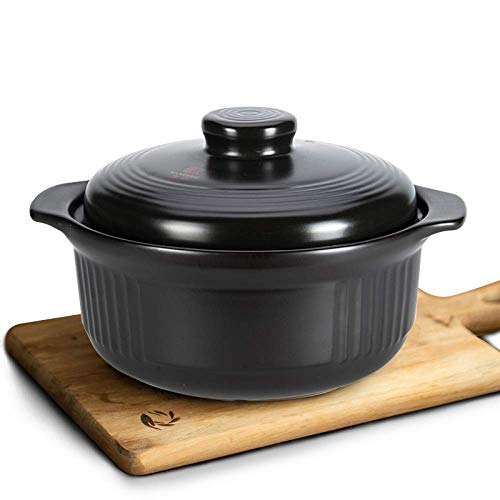 YWYW Olla para cazuela de gres Resistente a Altas temperaturas, cazuela para Horno con Tapa Sartén Olla para Sopa Olla para Sopa de cocción Lenta - Amazing Cookware, Negro-2L