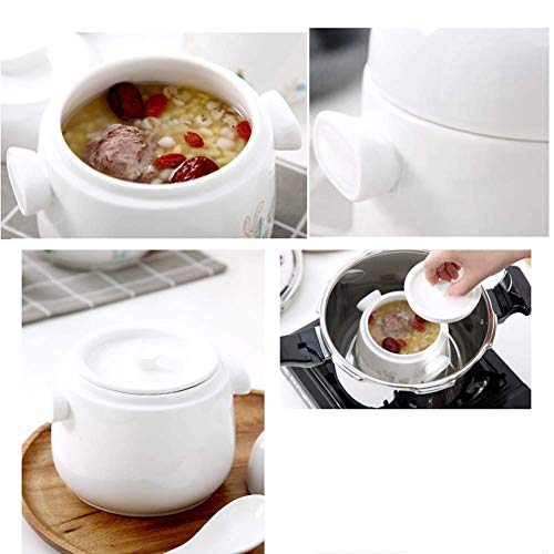 YWYW Olla vaporera de cerámica de Doble Tapa, estofado de Sopa al Vapor Cuenco esmaltado Olla de Terracota Olla Nido de pájaro Tónico Blanco 25.4 onzas (750 ml)