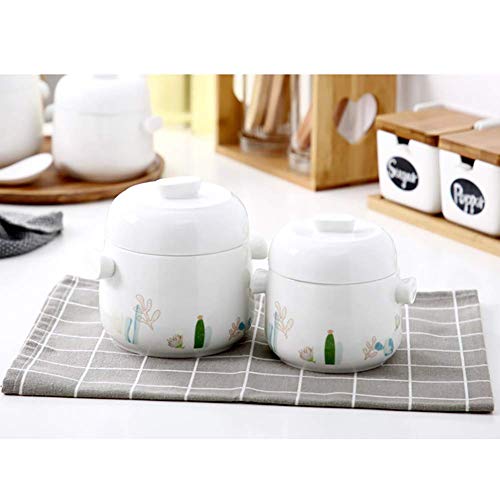 YWYW Olla vaporera de cerámica de Doble Tapa, estofado de Sopa al Vapor Cuenco esmaltado Olla de Terracota Olla Nido de pájaro Tónico Blanco 25.4 onzas (750 ml)