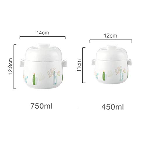 YWYW Sopa al Vapor Estofado Cuenco esmaltado Olla de Terracota Crock Tónico Nido de pájaro, Tapa Doble Olla de Vapor de cerámica Blanca A 15 Oz, 450 ml