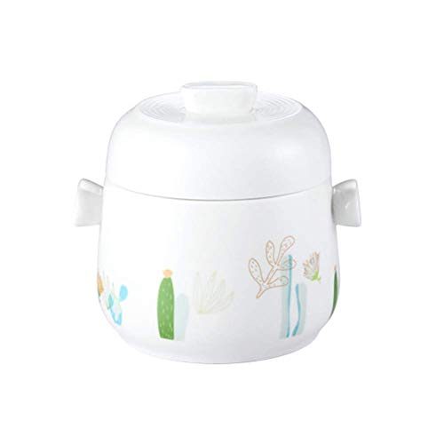YWYW Sopa al Vapor Estofado Cuenco esmaltado Olla de Terracota Crock Tónico Nido de pájaro, Tapa Doble Olla de Vapor de cerámica Blanca A 15 Oz, 450 ml