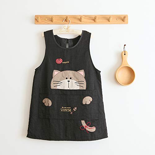 YXDZ Batas De Cocina Impermeables Y Resistentes Al Aceite para Hornear Café Floral Pintura Ropa De Trabajo Delantal Sin Mangas Gato De Cara Grande