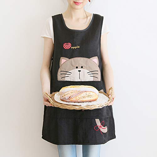 YXDZ Batas De Cocina Impermeables Y Resistentes Al Aceite para Hornear Café Floral Pintura Ropa De Trabajo Delantal Sin Mangas Gato De Cara Grande