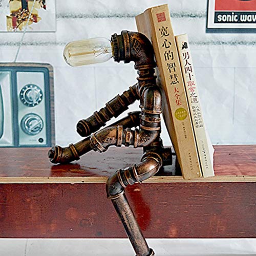 YYHOUS Lámpara Mesa Creative Iron Robot, Lámparas Mesa Industriales Metal Forjado Tubo Agua Luces Mesa Loft Lámpara Dormitorio Junto A La Cama Rústica para Cafe Bar, 1 Luz