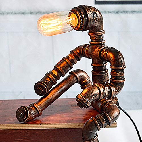 YYHOUS Lámpara Mesa Creative Iron Robot, Lámparas Mesa Industriales Metal Forjado Tubo Agua Luces Mesa Loft Lámpara Dormitorio Junto A La Cama Rústica para Cafe Bar, 1 Luz