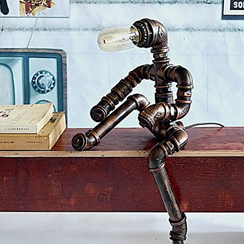 YYHOUS Lámpara Mesa Creative Iron Robot, Lámparas Mesa Industriales Metal Forjado Tubo Agua Luces Mesa Loft Lámpara Dormitorio Junto A La Cama Rústica para Cafe Bar, 1 Luz