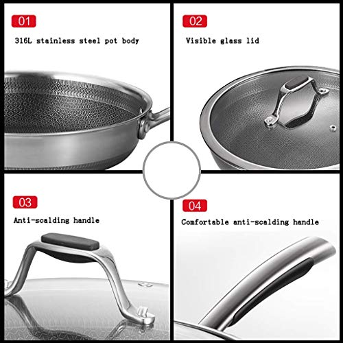 YYLNB RFF Wok/Pan/Marmite 26 familias CM-Stick de Acero Inoxidable 316L con una Cobertura Adecuada para la inducción/Gas, en General, para 2-4 Personas