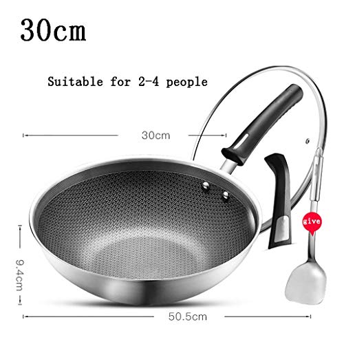 YYLNB RFF Wok/Pan/Marmite 30 familias CM-Palo de Acero Inoxidable 316L con una Cubierta Adecuada para la inducción/a generalmente Estufa de Gas para 2-4 Personas (tamaño, 30 cm),30 centim.