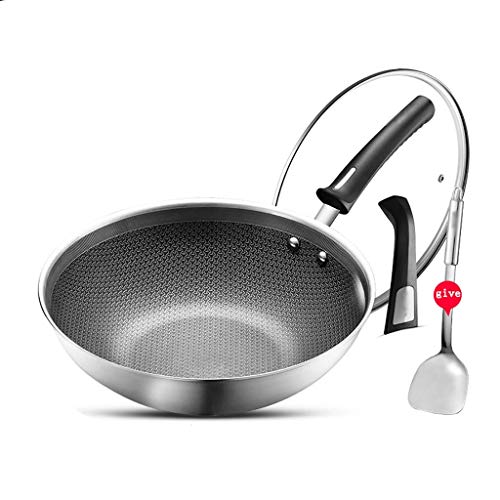 YYLNB RFF Wok/Pan/Marmite 30 familias CM-Palo de Acero Inoxidable 316L con una Cubierta Adecuada para la inducción/a generalmente Estufa de Gas para 2-4 Personas (tamaño, 30 cm),30 centim.