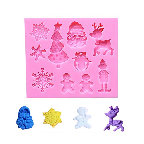 yyuezhi Chocolate Jelly Candy Molde Silicona Cavidades Molde Moldes Decorativos Navideños de Silicona Molde de Silicona de Muñeco de Nieve de Copo de Nieve de Navidad Rosado 2 Piezas