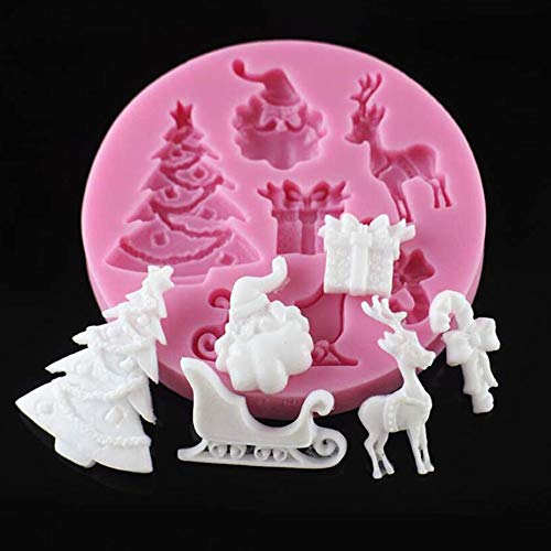 yyuezhi Chocolate Jelly Candy Molde Silicona Cavidades Molde Moldes Decorativos Navideños de Silicona Molde de Silicona de Muñeco de Nieve de Copo de Nieve de Navidad Rosado 2 Piezas