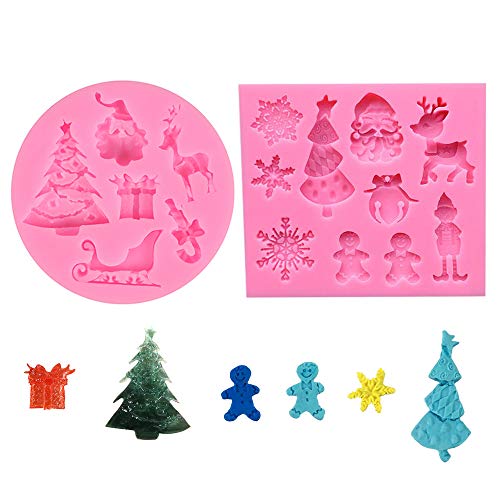 yyuezhi Chocolate Jelly Candy Molde Silicona Cavidades Molde Moldes Decorativos Navideños de Silicona Molde de Silicona de Muñeco de Nieve de Copo de Nieve de Navidad Rosado 2 Piezas
